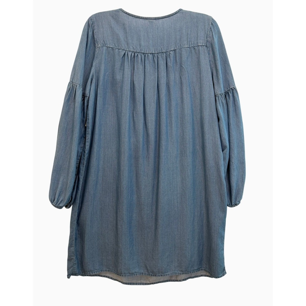 Old Navy Womens Blue Chambray Embroidered Boho Shift Dress Lyocell Medium New - Picture 2 of 7